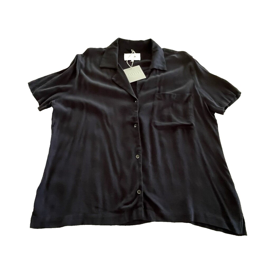 PISTOLA Navy Blue Button Down Short Sleeve Pocket Shirt Top Size XXL NWT